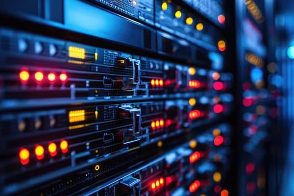 High-performance data center and network devices in operation, Generative AI.